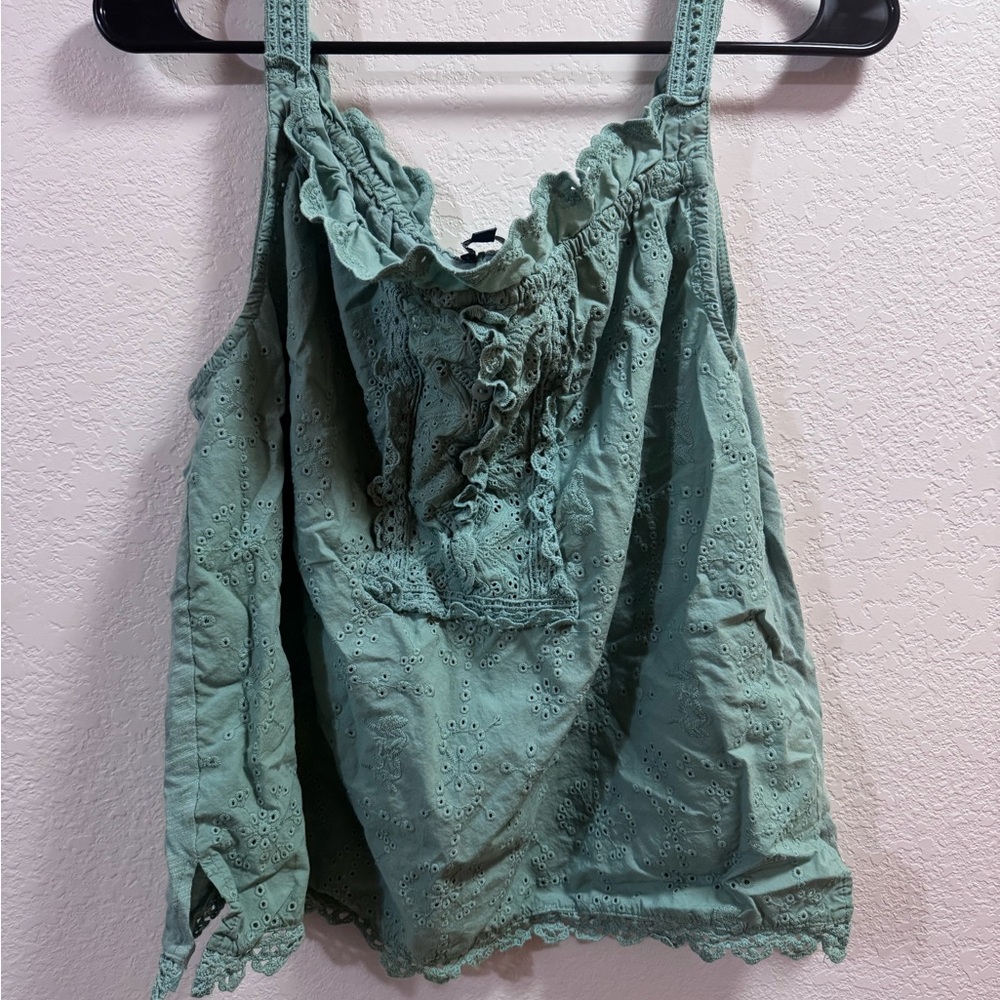 Democracy Sage Green Eyelet Ruffle Camisole